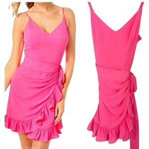 Lilly Pulitzer Size 0 Alisa Ruffle Wrap Dress Aura Pink Date Night Party Resort